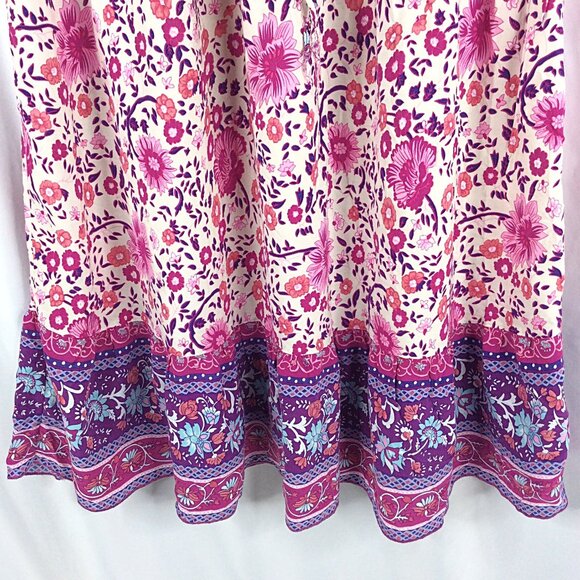 Simple Fun Floral Tiered Midi Skirt Women's Size Large Pink Purple Cottage Core - Picture 4 of 7